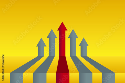 Incremental arrow growth graph for financial and business success concept.Business red arrow between grey arrow target direction leadership concept. Finance growth vision stretching rising up. 