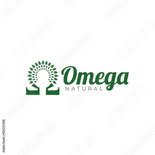Omega Leaf Logo Design Vector