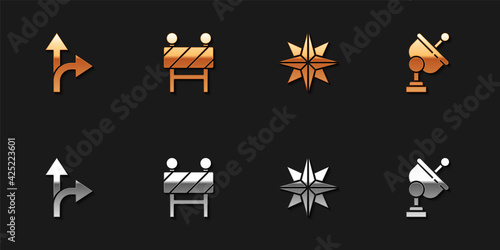Set Road traffic sign, barrier, Wind rose and Radar icon. Vector