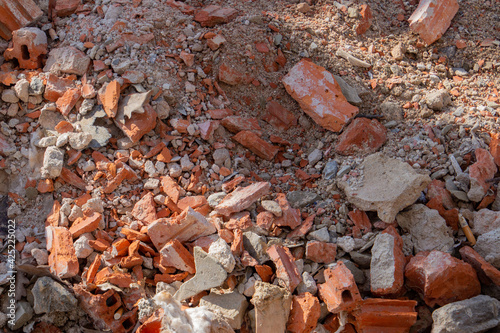 Old broken red bricks and rubble