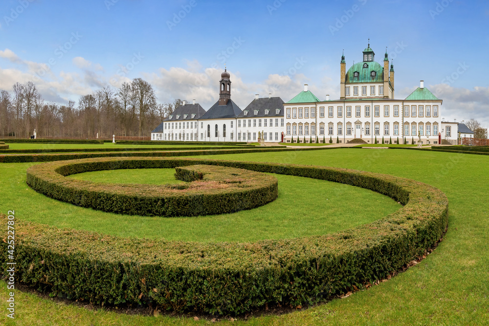 Fredensborg, Denmark: 4 April, 2021 - A view of Fredensborg Palace which is a spring and autumn residence for the Danish Royal Family.