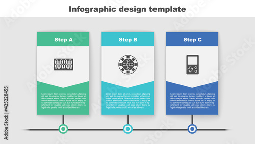 Set Board game, Casino roulette wheel and Tetris. Business infographic template. Vector