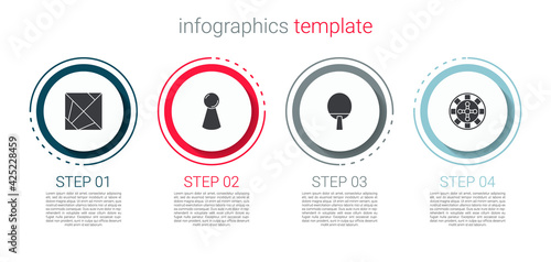 Set Rubik cube, Chip for board game, Racket and Casino roulette wheel. Business infographic template. Vector