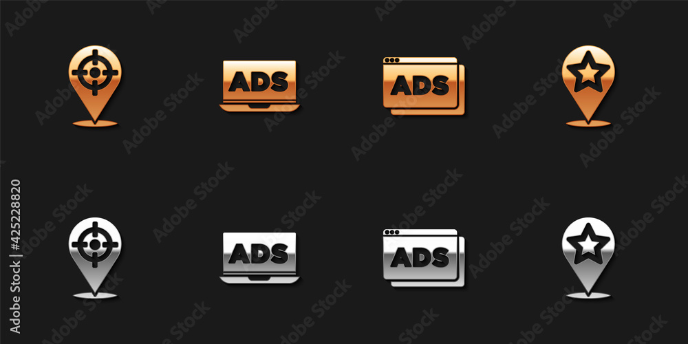 Set Target sport, Advertising, and Map pointer with star icon. Vector Set Target sport, Advertising, and Map pointer with star icon. Vector