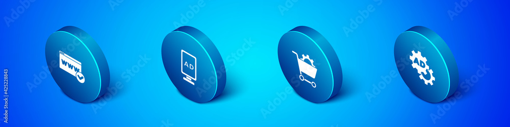 Set Isometric Website template, Shopping cart, Advertising and icon. Vector Set Isometric Website template, Shopping cart, Advertising and icon. Vector