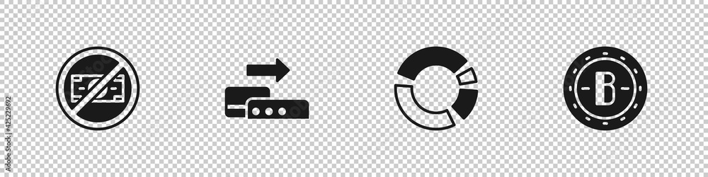 Set No money, Pos terminal, Pie chart infographic and Bitcoin icon. Vector Set No money, Pos terminal, Pie chart infographic and Bitcoin icon. Vector