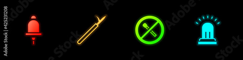 Set Ringing alarm bell, Metal pike pole, No fire match and icon. Vector