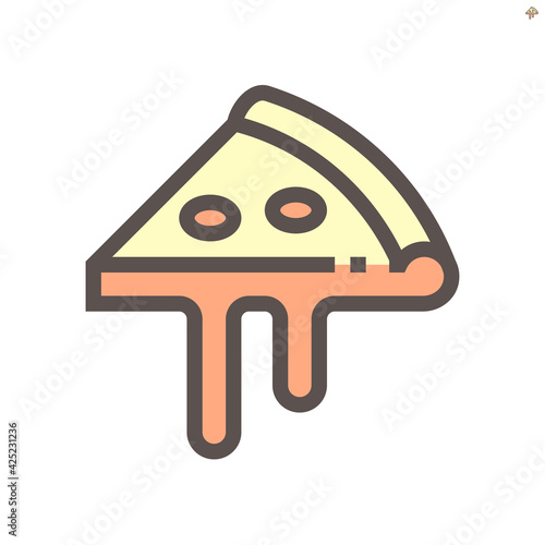 Pizza slice or piece vector icon. That fast food or snack from italian menu consist of dough, cheese and topped with pepperoni for delivery meal or served hot in restaurant and pizzeria. 48x48 px.