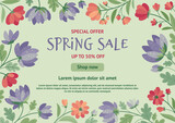 Spring sale banner, poster, frame, flyer  with lilac flowers