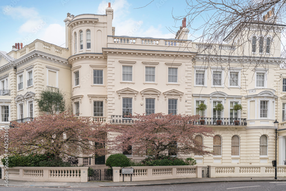 Prime London property street. Stanley Gardens in Notting Hill, a popular residential location amongst celebrities and wealthy people