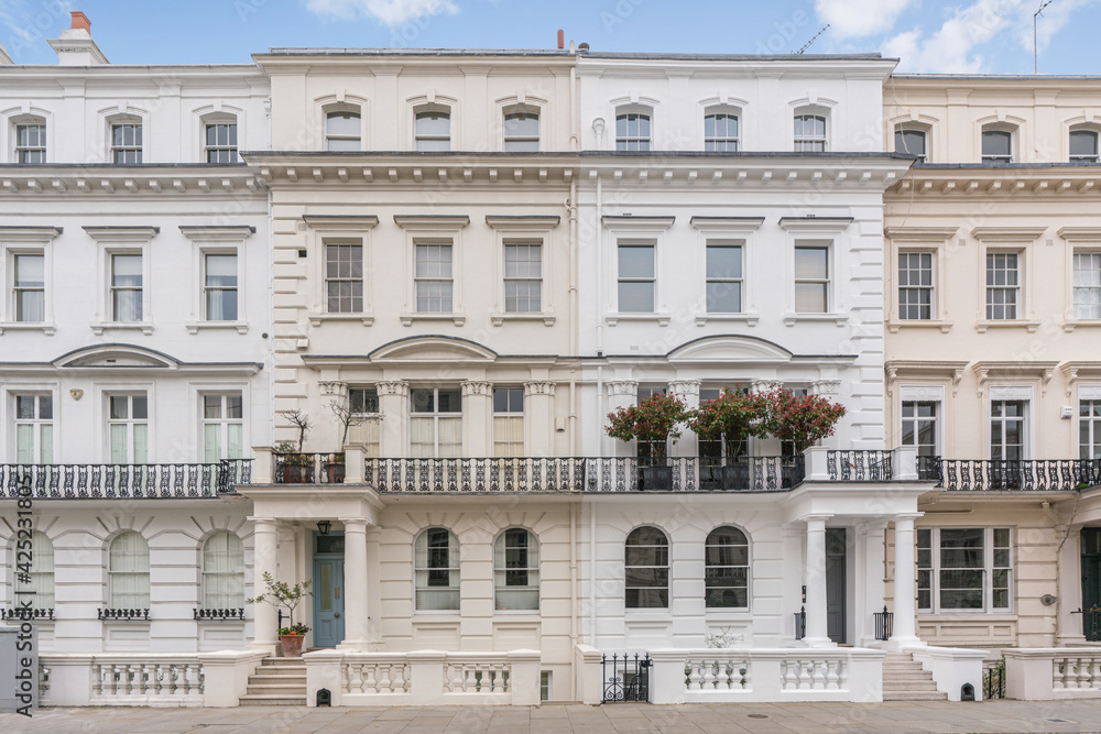 Prime London property street. Ilchester Place in Kensington, a popular residential location amongst celebrities and wealthy people