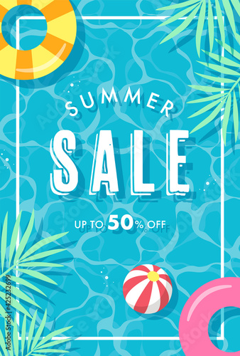 summer vector background with pool illustrations for banners, cards, flyers, social media wallpapers, etc.