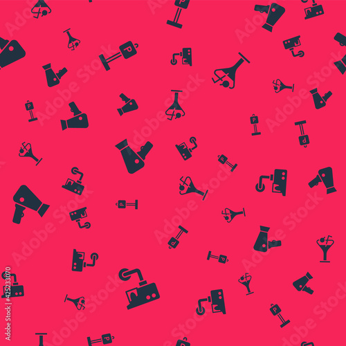 Set Security camera, Parking, Hair dryer and Martini glass on seamless pattern. Vector