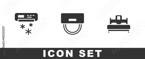 Set Air conditioner, Bellboy hat and Bedroom icon. Vector