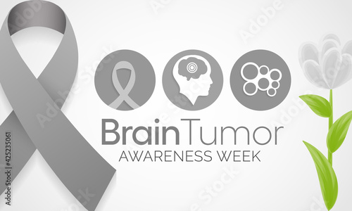 Brain Tumor awareness week is observed each year in May. it is an overgrowth of cells in the brain that forms masses called tumors. They can disrupt the way body works. Vector illustration.