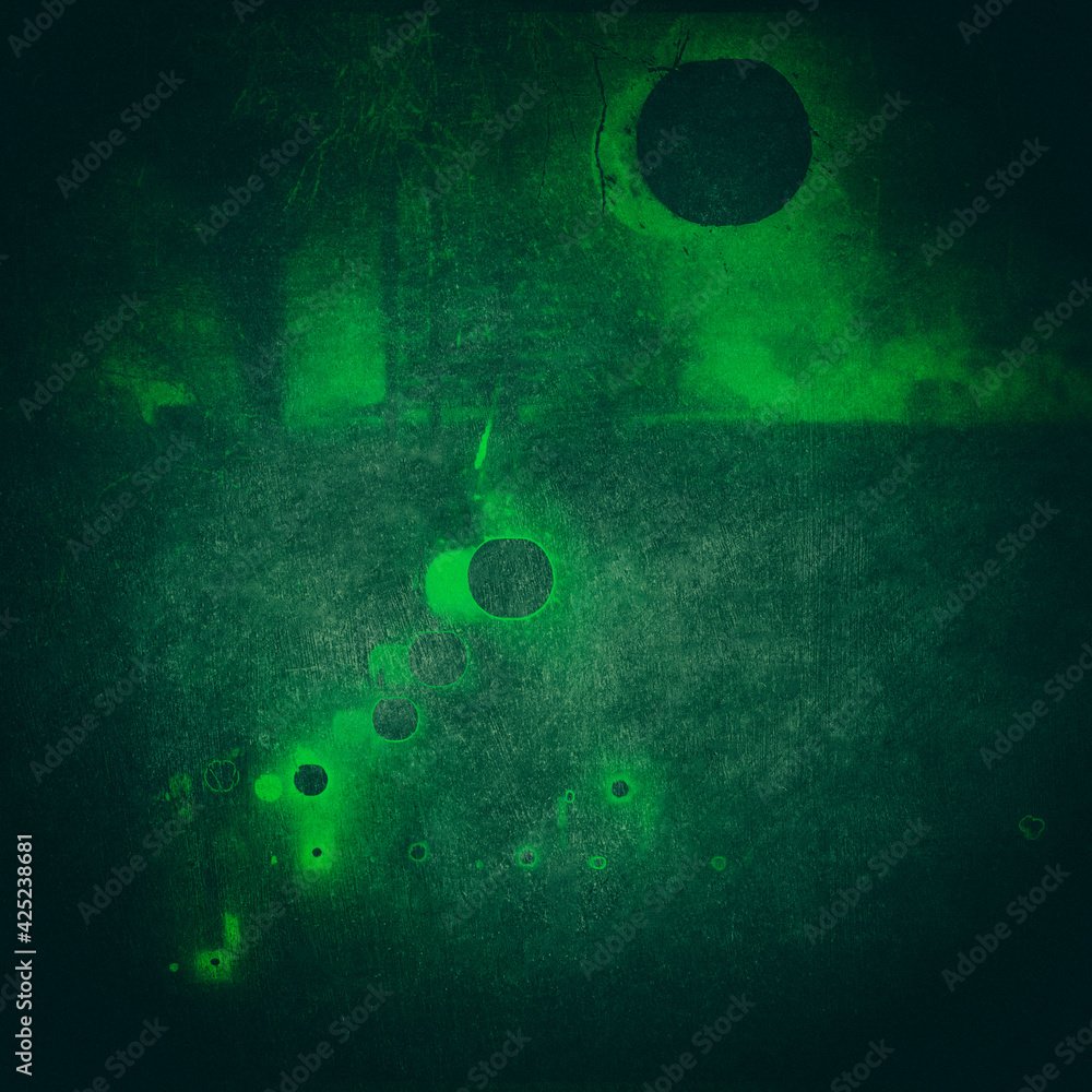 Naklejka premium Grunge texture with green spots. Square orientation. Vignette. Backgrounds.
