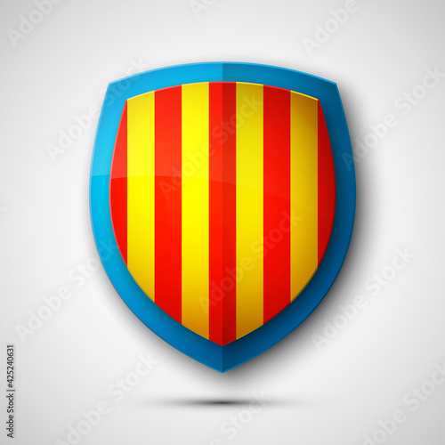 shield banner with historic flag and coat of arms of Catalonia. Protect privacy Illustration, badge icon. Banner presentation. photo