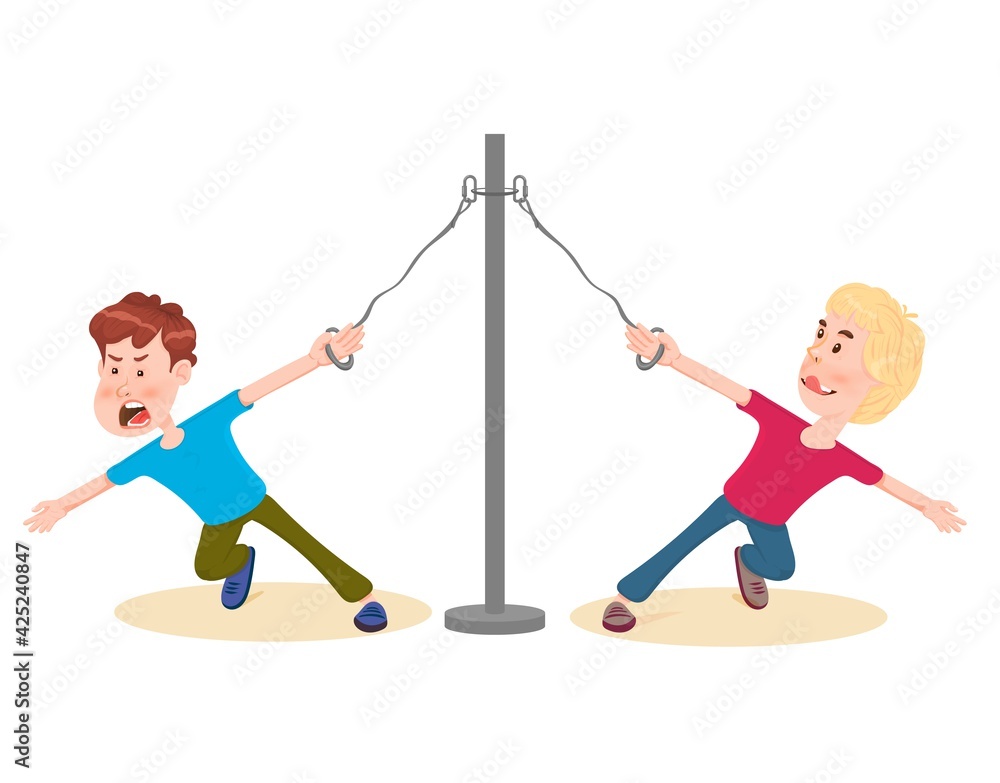 Boys spinning on a carousel, flat style cartoon character. Boys spinning on a carousel, flat style cartoon character.