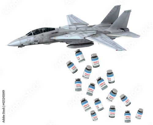 warplane launching vaccine bottles instead of bombs