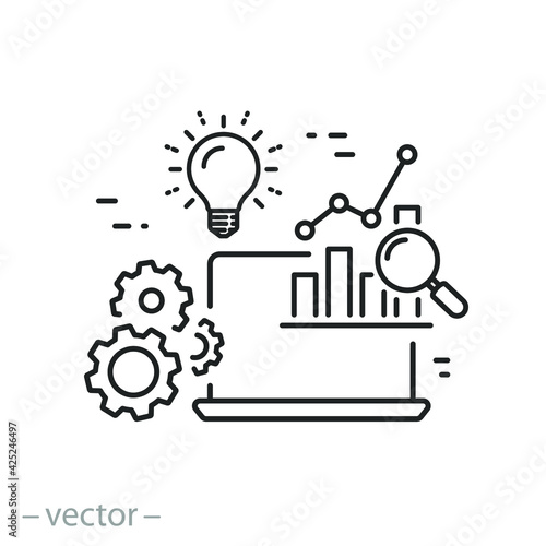 business analytics result icon, idea strategy, database seo, management marketing,  enterprise software, analyze growth, optimization social, thin line symbol - editable stroke vector eps10