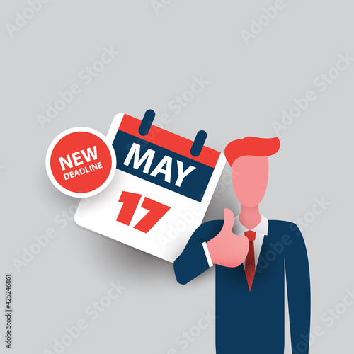 Tax Day Reminder Concept - Calendar Design Template - USA Tax Deadline, New Extended Date for IRS Federal Income Tax Returns: 17 May 2021