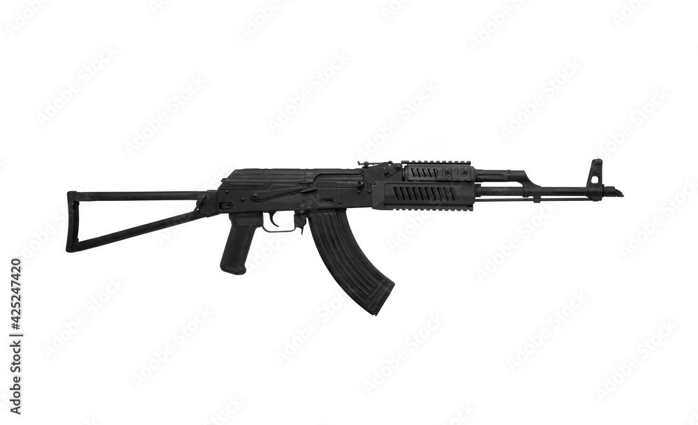 Soviet carbine in modern body kit isolate on a white background. Tuned automatic carbine of the USSR. Weapons for sports and self-defense.