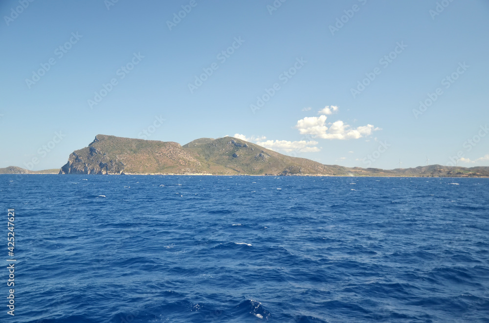 Beautiful landscape of mountains on the horizon in the Aegean Sea. Nature background. Travel concept 