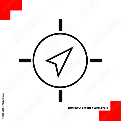 navigation icon or compass. A directional device based on the earth's magnetic field. Icon perfect pixel line design