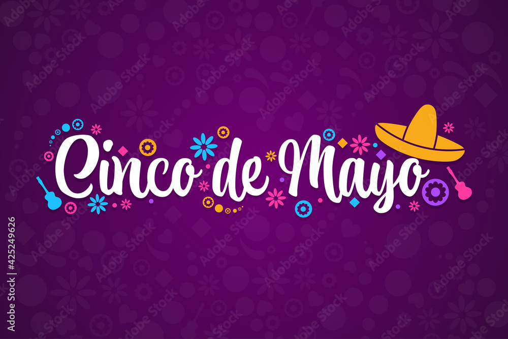Cinco de Mayo. Inscription May 5 in Spanish. Holiday concept. Template for background, banner, card, poster with text inscription. Vector EPS10 illustration.