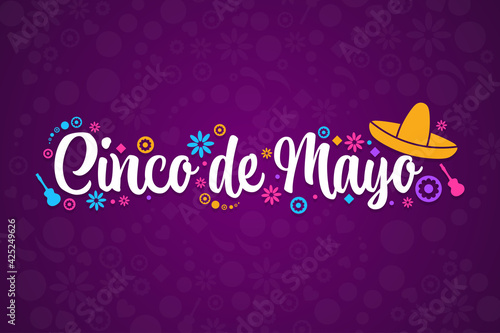 Cinco de Mayo. Inscription May 5 in Spanish. Holiday concept. Template for background, banner, card, poster with text inscription. Vector EPS10 illustration. photo