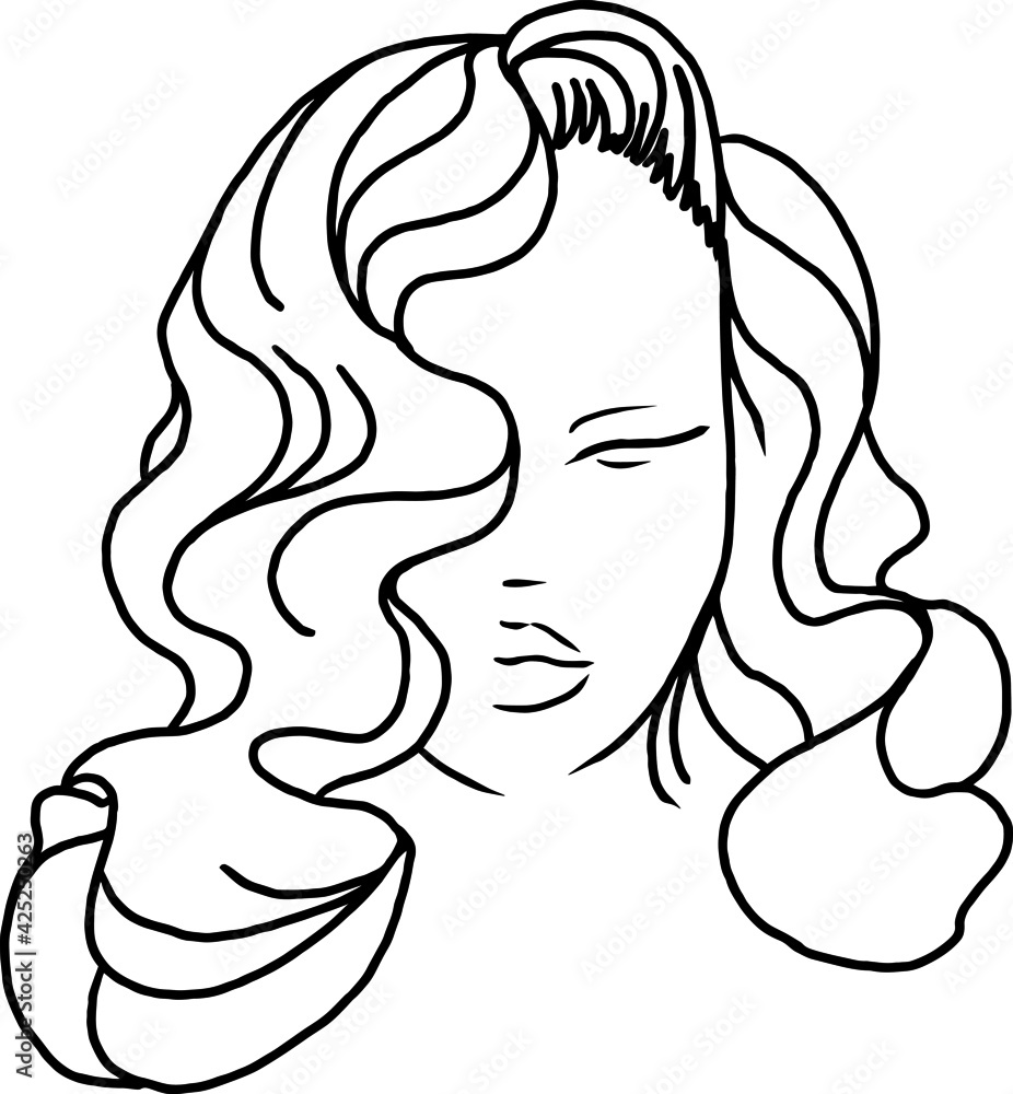 Beauty girl' face with wave hair. Retro style. 