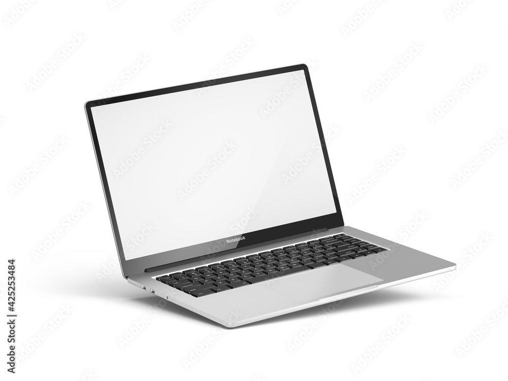 Laptop with blank white screen isolated on a white background. Laptop blank screen mockup. 3d rendering Laptop with blank white screen isolated on a white background. Laptop blank screen mockup. 3d rendering