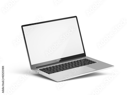 Laptop with blank white screen isolated on a white background. Laptop blank screen mockup. 3d rendering