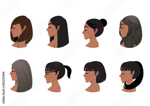 African American women hair styles collection. Black Women side view avatars vector illustration
