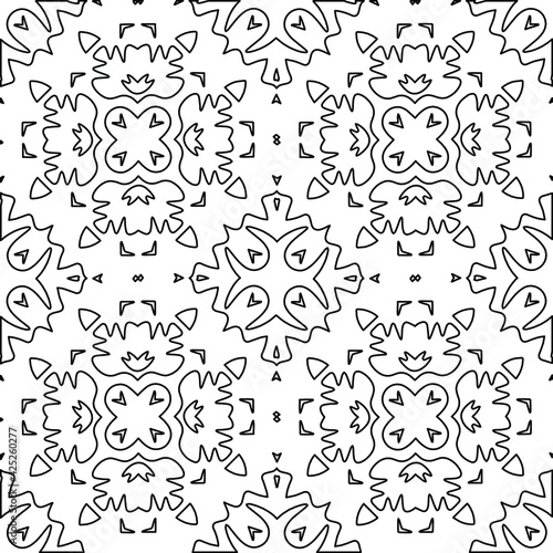  Geometric vector pattern with triangular elements. Seamless abstract ornament for wallpapers and backgrounds. Black and white colors. 