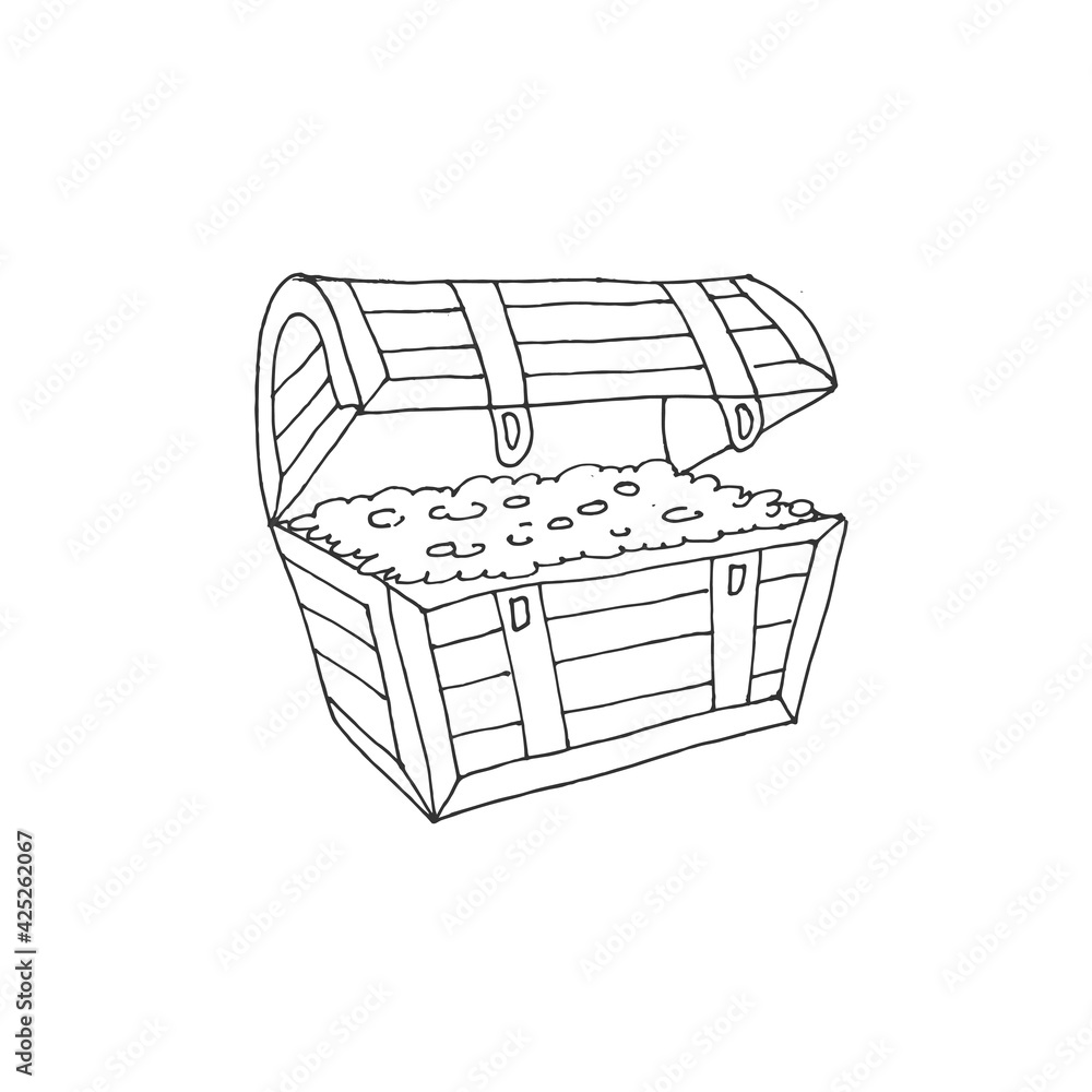 Contour image of the chest. A chest of coins. Vector illustration. Stock vector. Contour image of the chest. A chest of coins. Vector illustration. Stock vector.