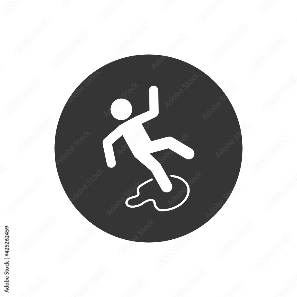 Slippery floor danger pictogram illustration isolated on white background. Vector white icon Slippery floor danger pictogram illustration isolated on white background. Vector white icon
