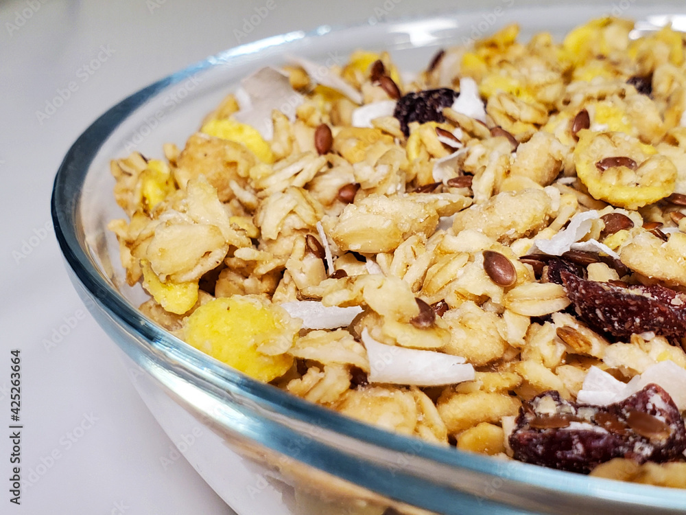breakfast cereals in a bowl on a white background breakfast cereals in a bowl on a white background
