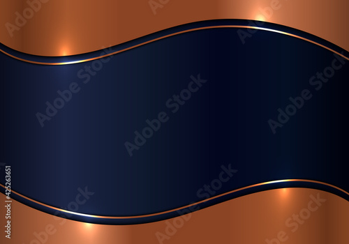 Modern template design 3D wave gold metal texture on blue shiny background luxury background