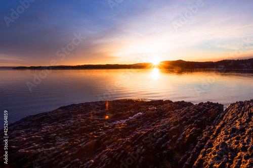 Tableau sur toile Solnedgang på Hvamodden