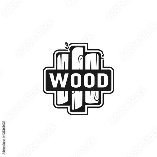 wood logo. combination with the placement of three parallel wood