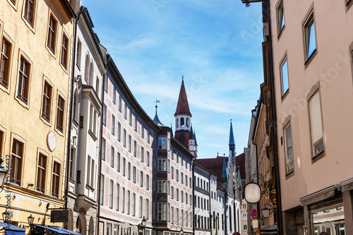 Sunny day on the street of the old town. Munich, Germany