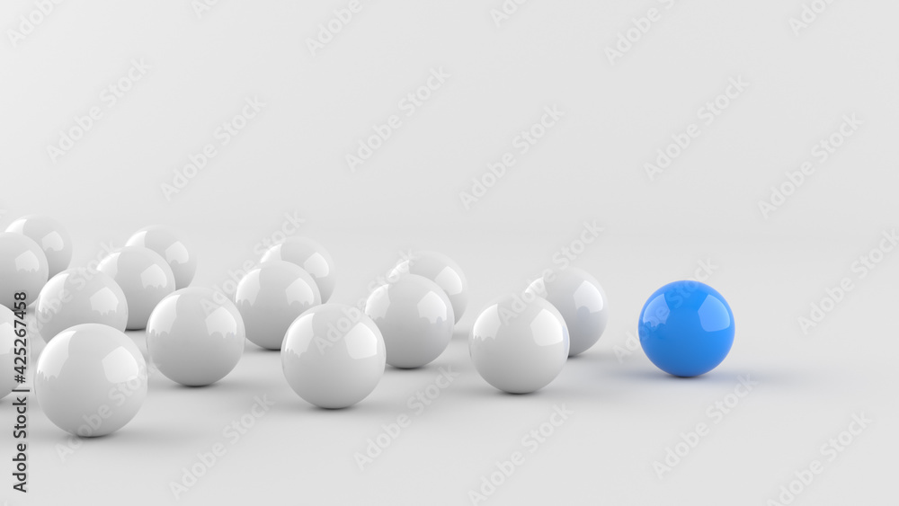 Leadership concept, blue leader ball, standing out from the crowd of white balls. 3D Rendering Leadership concept, blue leader ball, standing out from the crowd of white balls. 3D Rendering