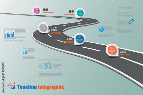 Business roadmap timeline infographic template with pointers designed for abstract background milestone modern diagram process technology digital marketing data presentation chart Vector illustration