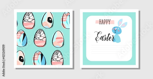 vector cartoon style easter bunny greeting card