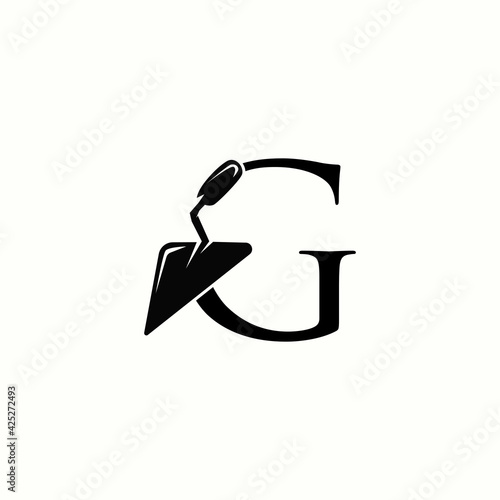 logo letter g with icon trowel tool for home repair vector design