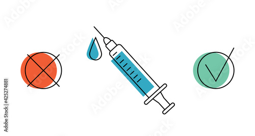 Vaccination pros and cons. Coronavirus vaccine shot line art vector. Choice of vaccine