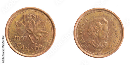 Canada one cent coin on a white isolated background