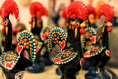 Colorful rooster souvenirs of Lisbon city