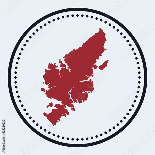 Lewis and Harris round stamp. Round logo with island map and title. Stylish minimal Lewis and Harris badge with map. Vector illustration.